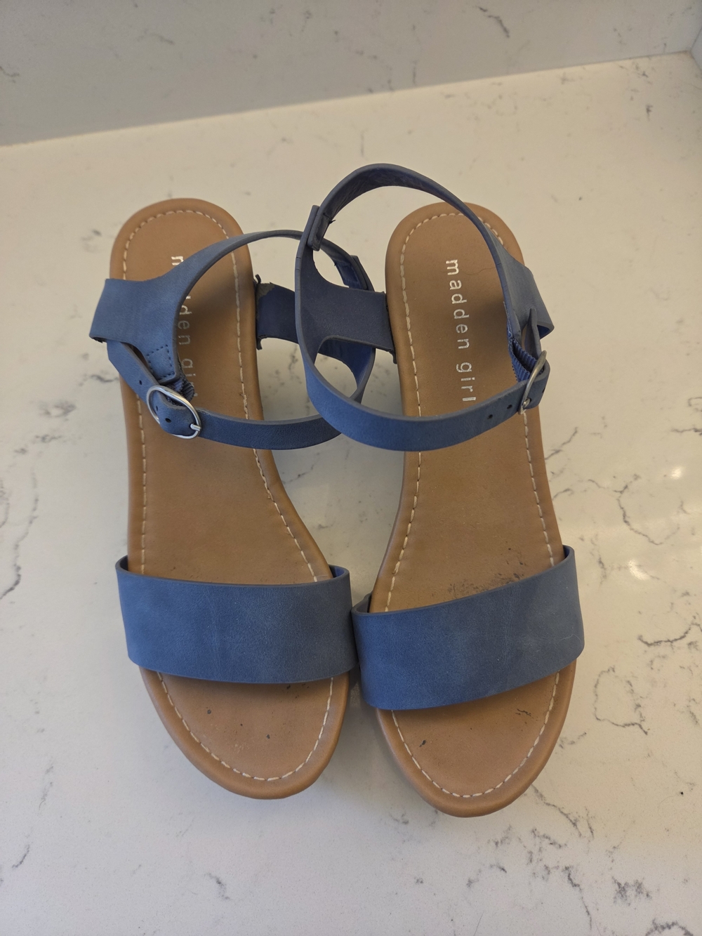 Madden Girl Blue Ankle-Strap Flat Sandals